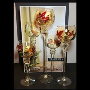 3pc Charisma Candleholder Set w/Handpainted Leaves
